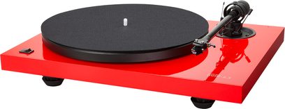 Tocadiscos de alta fidelidad Music Hall MMF 2.3 LE rojo, plato giratorio negro mate, brazo de lectura negro, base rectangular de color rojo intenso