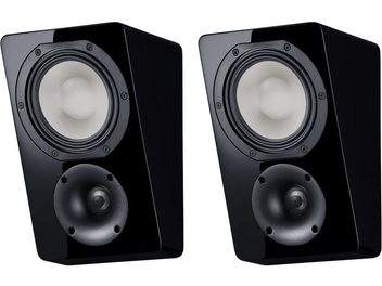 Coppia di diffusori Dolby Atmos Canton AR 5 neri laccati, frontale inclinato con altoparlante chiaro e tweeter nero