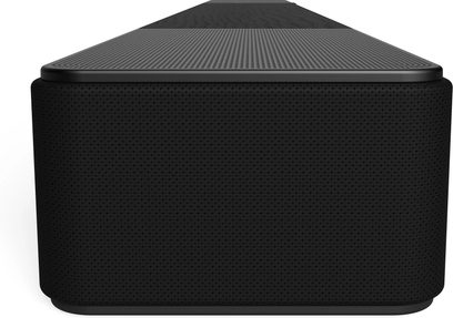 Černý soundbar Klipsch Flexus Core 200, boční pohled, perforovaná látková mřížka a rýhovaný horní panel