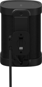 Suporte de colunas Sonos Wall Mount preto, cilíndrico, grelha preta na frente, botão e porta na traseira, vista frontal