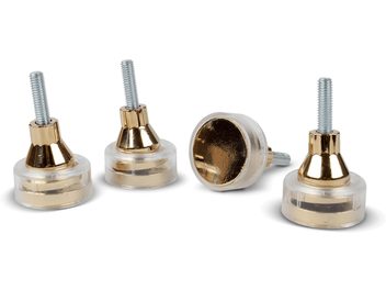 Contre-pointe SoundCare SuperSpike HE (lot de 4) M6, vue de face et de côté, finition dorée, 3 vis apparentes, 1 base visible