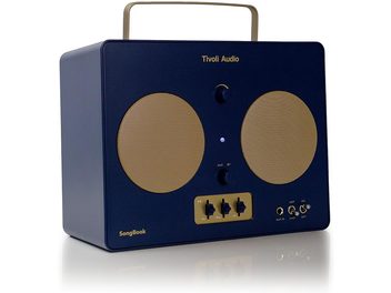 Портативна Bluetooth-колонка Tivoli SongBook синьо/золота, корпус з синього пластику, решітки та ручка з металу золотого кольору, вид спереду 3/4