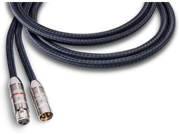 Câble audio analogique XLR Clarus Aqua XLR 1m avec gaine tressée noire et bleue, connecteurs métalliques argentés mâle et femelle