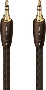 Analogt mini-jack 3,5 mm kabel Audioquest Big Sur Jack/Jack 5 m, sort og brun flettet nylonkappe, brune metalstik med guldbelagt spids, dobbelt sort ring og hvid påskrift “BIG SUR”, set forfra på begge ender