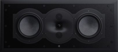 Inbouw wandluidspreker Perlisten R5i-C, frontaal zicht, rechthoekig zwart paneel, 2 ronde woofers, 2 tweeters, 1 golfgeleider