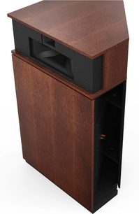 Акустична система Klipsch Khorn AK7 у виконанні American Auburn з деталями чорного кольору та видимими роз'ємами, вид з боку