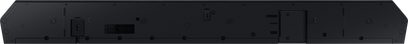 Samsung HW-Q710D soundbar set ovenfra, perforerede gitre, synlige stik og knapper