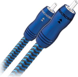 Audioquest Diamondback RCA-lydkabler, mørkeblå, lyseblå og sort flettet kabelkappe, sølvbelagte stik