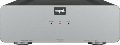 Amplificatore di potenza hi-fi SPL Performer s800 argento con pannello frontale in metallo spazzolato, 3 indicatori e logo centrato