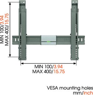 Vægmonteret TV-beslag, VESA-huller med afstand fra 100/3,94 til 400/15,75 mm, grå metalramme med integreret libelle