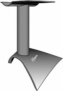 Vogel's VLS 45 højttaler-fod i grå metal, set fra siden, trekantet base, lodret cylindrisk søjle