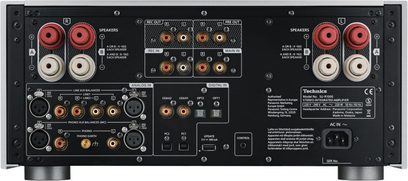 Teknisk integrert stereoanlegg SU-R1000E-S Sølv, frontpanel, forfra, tilkoblinger og kontroller