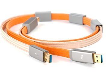 Cavo USB 3.0 iFi Audio Gemini, connettori tipo A e B placcati in argento, guaina intrecciata arancione, lunghezza circa 70 cm
