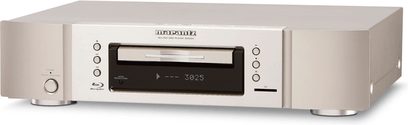 Marantz BD5004 sølvfarvet 4K Blu-ray-afspiller, set forfra, front med display, diskskuffe og kontrolknapper