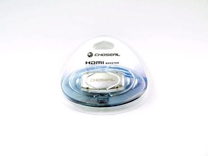 Choseal CHB-21 blankt krommetallic HDMI-switch og -splitter, set ovenfra på hvid baggrund