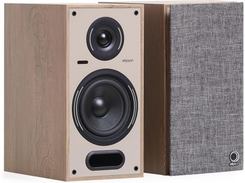 Elipson Horus 6 Active BT Phono šviesaus medžio pora garsiakalbių, aukštadažnis, žemadažnis ir priekinis fazoinverteris, pilkos spalvos audinio grotelės