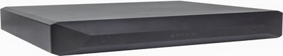 Lecteur audio réseau Nuprime Evolution Stream, черен правоъгълен корпус, перспективен изглед, наклонена предна страна с кръгъл бутон и лого