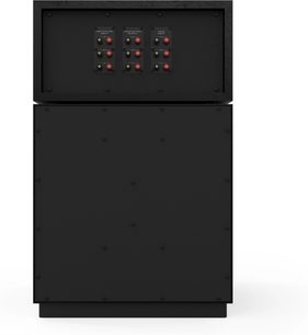 Zadní pohled na sloupový reproduktor Klipsch LaScala AL6 Auburn s více konektory na matném černém panelu