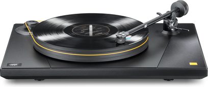 Грамофон MoFi Electronics UltraDeck черен с винилова плоча, прав тонрамо и оранжева лента