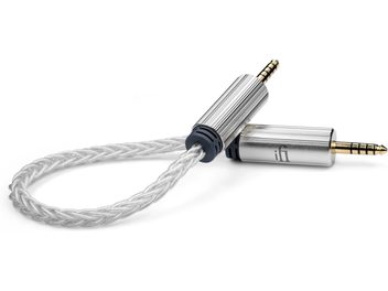 Cavo bilanciato 4,4 mm a 4,4 mm iFi Audio, guaina intrecciata argentata, connettori metallici zigrinati con contatti dorati