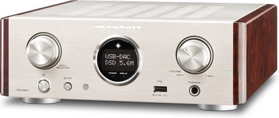 Konwerter audio DAC Marantz HD-DAC1 w kolorze srebrno-złotym, obudowa z drewna mahoniowego, przedni panel ze szczotkowanego aluminium