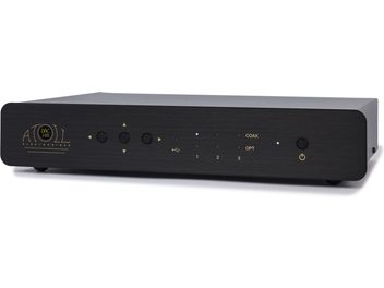 Atoll DAC100 Signature fekete audio DAC átalakító, első panel vezérlőkkel és jelzőlámpákkal, enyhén felülről nézve