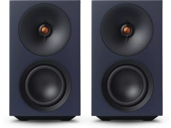 Cambridge Audio trådløse højttalere L/R S blå, kompakt rektangulært par, sorte højttalere og kobberfarvet diskant