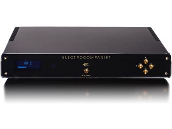 Préamplificateur stéréo Electrocompaniet EC4.8 MKII noir, face avant avec boutons dorés, affichage bleu "AN 2", vue de dessus