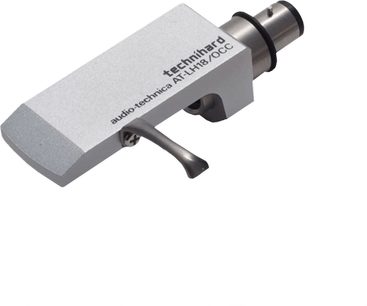Audio Technica AT-LH18/OCC pladespillerheadshell i børstet sølv med ergonomisk løftearm set skråt fra
