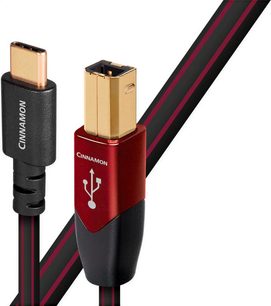 USB-кабель Audioquest Cinnamon тип B–C 0,75 м, позолочені конектори, чорна та червона оплетка