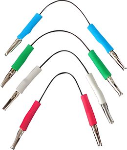 Sett med 4 Cardas Headshell Clear PCCER pickup-ledninger, svarte ledninger og fargede metallkontakter