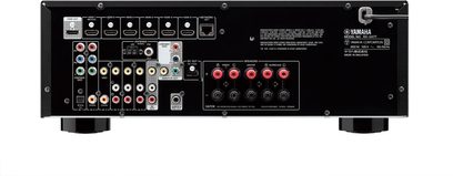 Yamaha RX-V477 titano namų kino stiprintuvas, galinė pusė, audio / vaizdo jungtys, HDMI prievadai, RCA lizdai, garsiakalbių terminalai