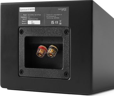 Sort Tangent Spectrum II XATM Dolby Atmos-højttaler, bagsidevisning, rød og sort guldbelagt metal-terminal med skrueklemmer