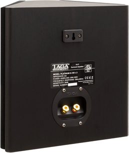 Taga Harmony Platinum S-100 V.3 sort baghøjttaler, set forfra, med synlige stik og impedansomskifter