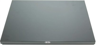 Placa rectangular de color gris oscuro mate, fina, de metal o compuesto, con la inscripción blanca "SSC Solobase", amortiguador de vibraciones para equipos de alta fidelidad
