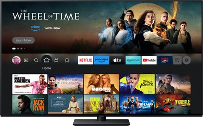 Panasonic TV-65Z85AEG højdefinitionsfjernsyn, skærm viser miniaturer af streamingtjenester og serier