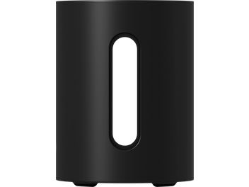 Sonos Sub Mini čierny matný subwoofer, valcovitý tvar so zrezaným vrchom, centrálny oválny otvor, kompaktný