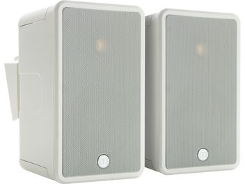 Duas caixas de som para ambientes externos Monitor Audio Climate 50 brancas, com formato retangular, cantos arredondados e grade metálica na parte frontal