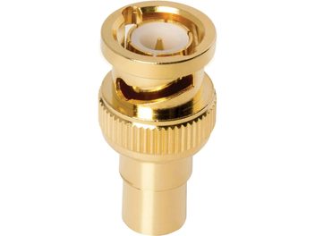 Audioquest female RCA to male BNC gold-plated adapter with knurled ring front view