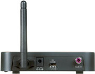 Triangle Meteor 0.5 WiFi sort subwoofer, set forfra, med bass-reflex-port, tilslutninger og kontrolknapper