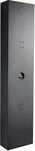 Enceinte encastrable murale PMC Ci140 noire, vue de face, avec grille métallique ronde et 4 trous de fixation
