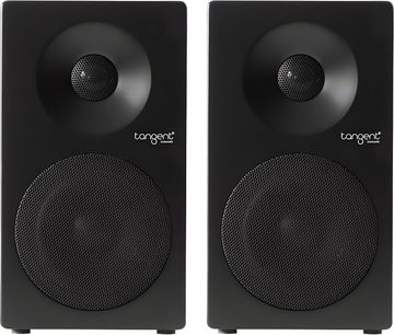 To Tangent Spectrum II X4 højtalere i sort, set forfra, med matte kabinetter, tweeters og woofere under metalgitter.