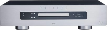 CD player hi-fi Primare CD35 argintiu, panou frontal din aluminiu periat și ecran central negru