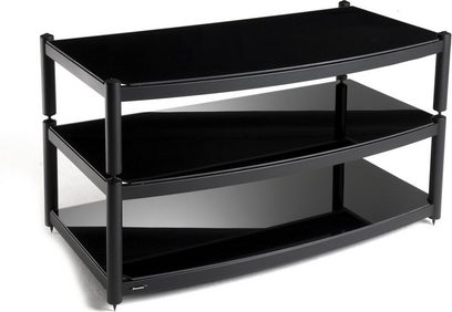 Ekstra hylde Equinox AV-modul fra Atacama Audio i sort, 3 rektangulære hylder i sort glas, sort metalramme