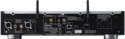 Technics SL-G700 silver CD player, rear view, analog and digital audio connectivity, USB port, network control