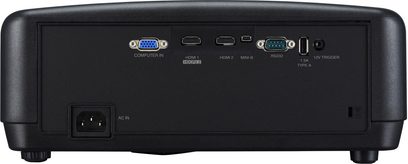 JVC LX-UH1 sort videoprojektor, bagudvendt, med HDMI, mini HDMI, VGA, RS232, USB og strømstikforbindelser