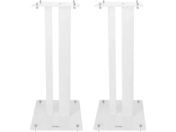 Enova HIFI MAJESTY 60 WH, kaks valget kõlarijalga, eestvaade, ristkülikukujuline struktuur, ruudukujuline alus, metallkinnitused