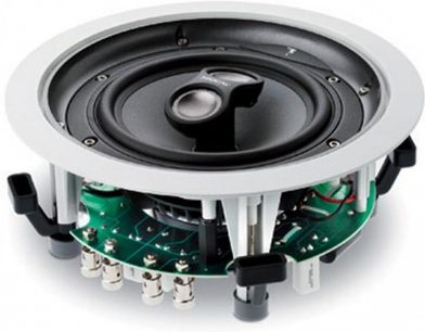 Focal IC 706V ST beépíthető hangszóró, elölnézet, fehér rács, fekete hangszóró, 6 peremrögzítés