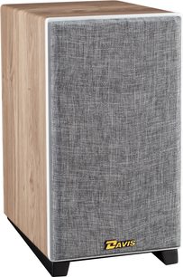 Reproduktor Davis Acoustics Krypton 3 Nordik bílý, pohled z úhlu, světlý dřevěný kryt, šedá textilní přední strana, černá základna