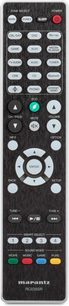 Télécommande Marantz RC035SR noire, vue de face, avec boutons et molettes de réglage pour ampli home-cinéma